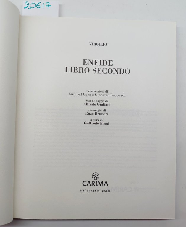 Virgilio Eneide libro secondo Carima 1992