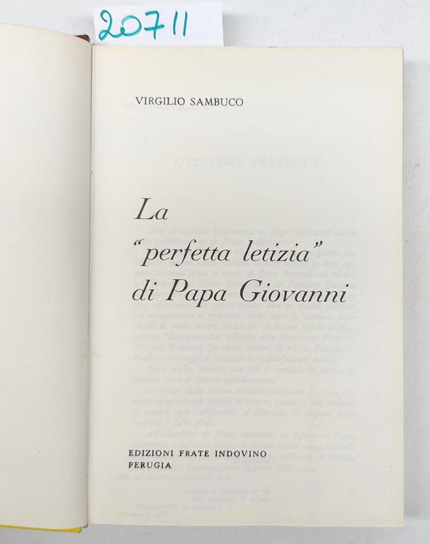 Virgilio Sambuco La perfetta letizia di Papa Giovanni Frate Indovino …
