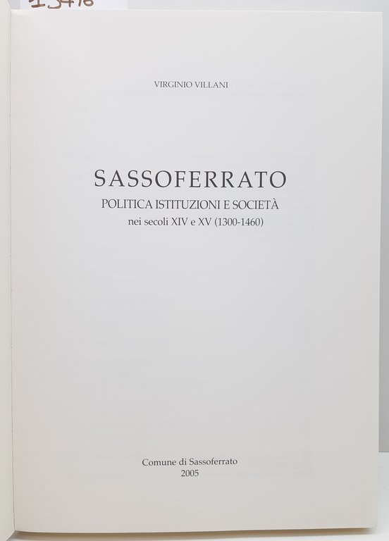 Virginio Villani Sassoferrato politica istituzione società nei secoli XIV (1300-1460) …