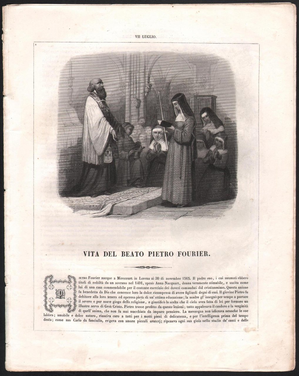 Vita Del Beato Pietro Fourier-Autore Drioux-1863-Illustrato