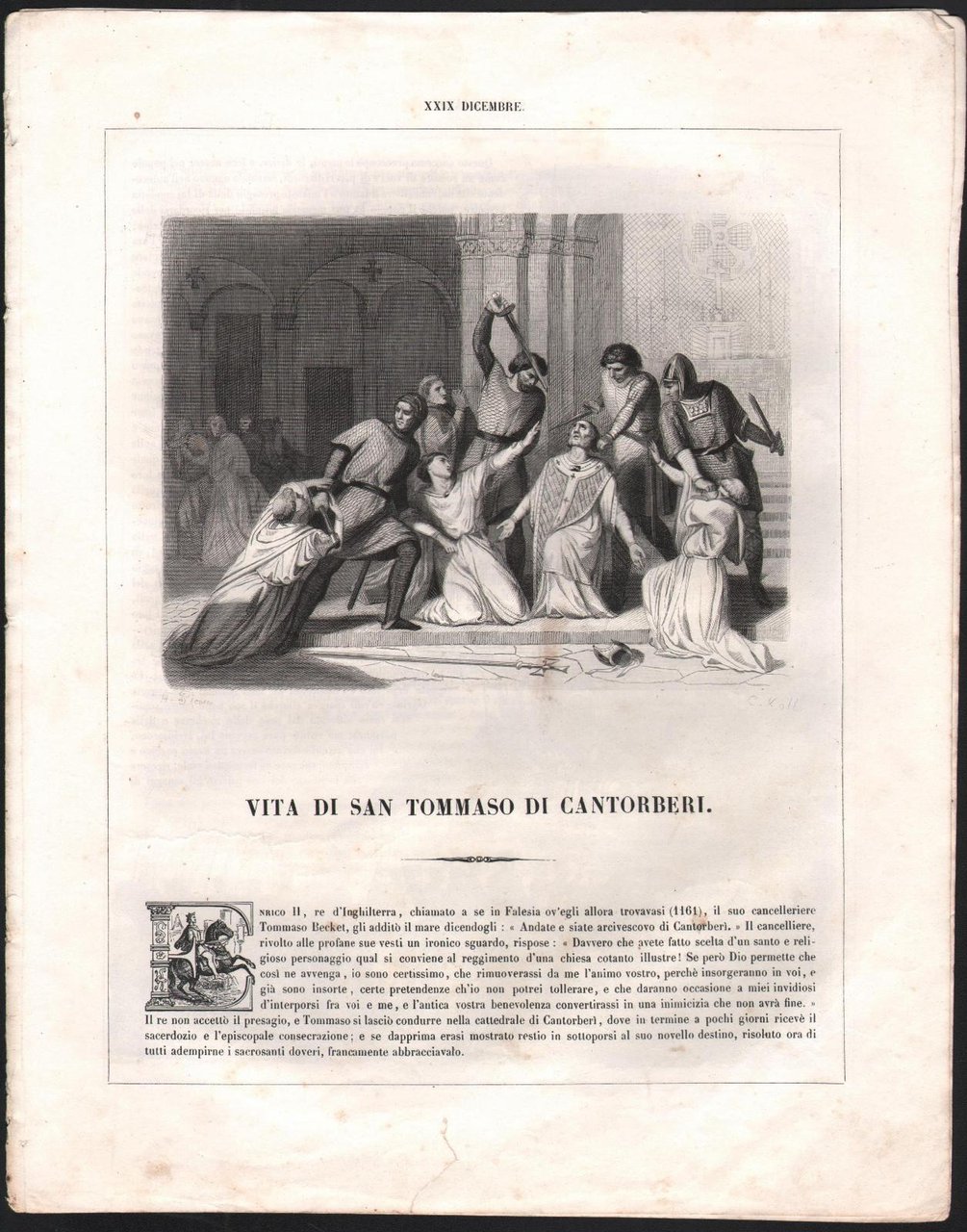 Vita Di San Tommaso Di Cantorberi-Autore Drioux-1863-Illustrato