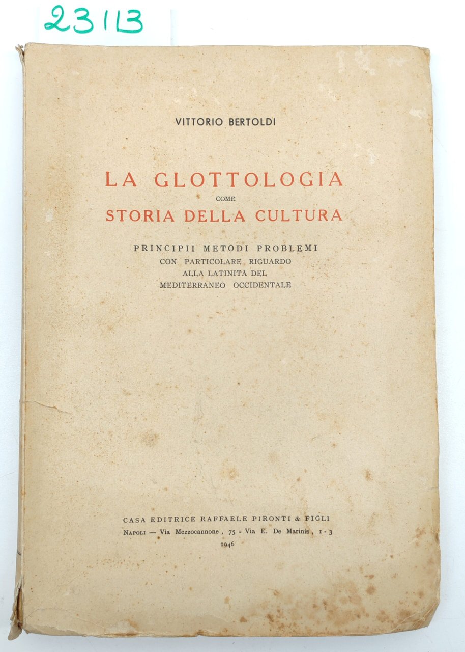 Vittorio Bertoldi La glottologia come storia della cultura Pironti 1946 | Immagine principale