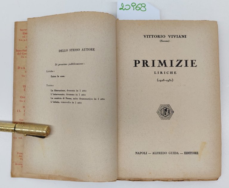 Vittorio Viviani Primizie Alfredo Guida autografato 1933