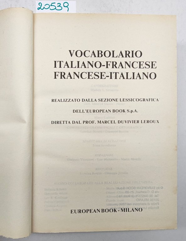 Vocabolario della lingua francese European Book Milano 1998