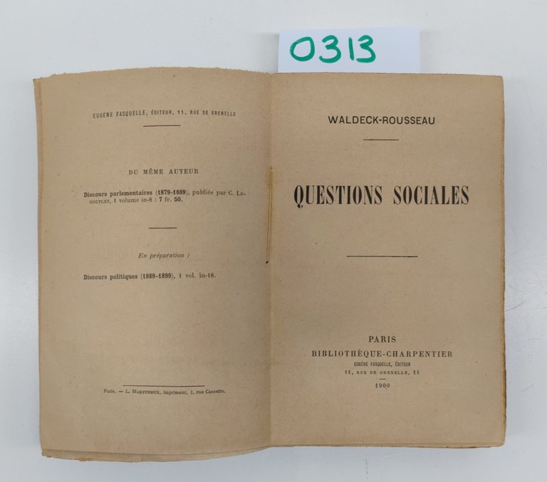 Waldeck-Rousseau Questions Sociales-Paris Biblioteque-Charpentier 1900