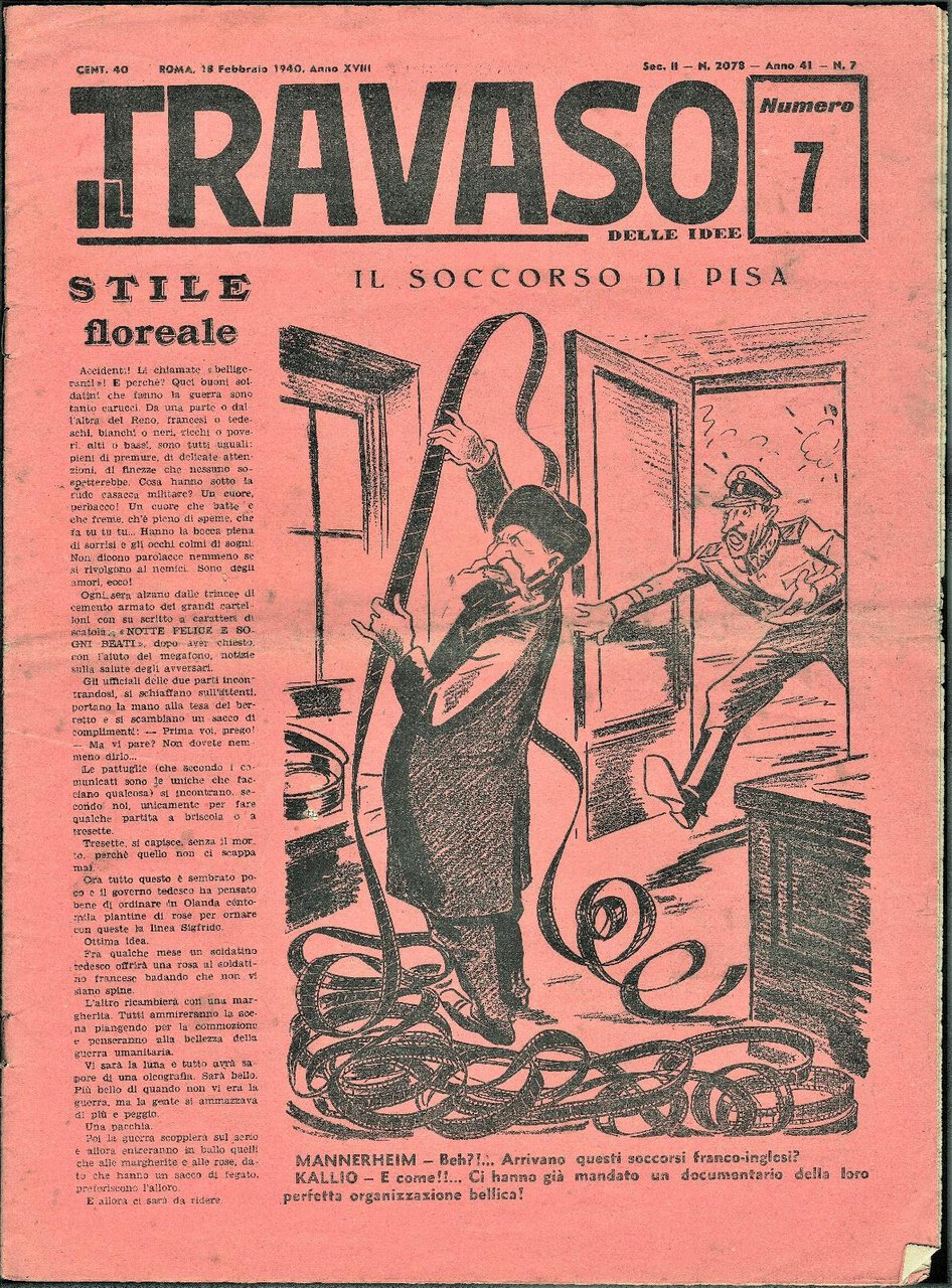 WW2-Il Travaso delle idee giornale satirico 18 febbraio 1940-Illustrato