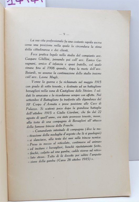 WWI In memoria dell' avv. Cavaliere Giulio Giordani Bologna 12 …