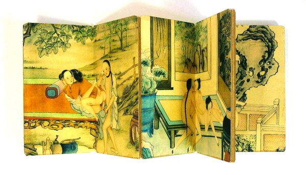 Vecchio libro cinese con stampe tradizionali di scene erotiche - …