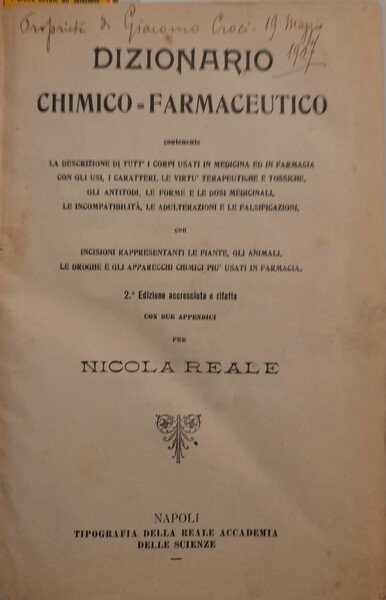 DIZIONARIO CHIMICO FARMACEUTICO.