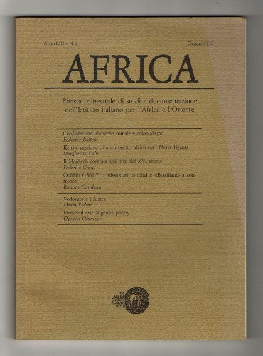 AFRICA. RIVISTA TRIMESTRALE DI STUDI E DOCUMENTAZIONE DELL'ISTITUTO ITALIANO PER …