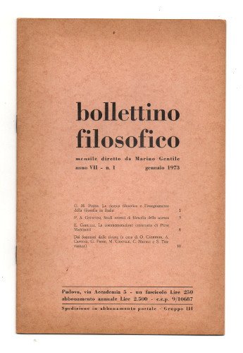 BOLLETTINO FILOSOFICO. ANNO VII. MENSILE DIRETTO DA MARINO GENTILE