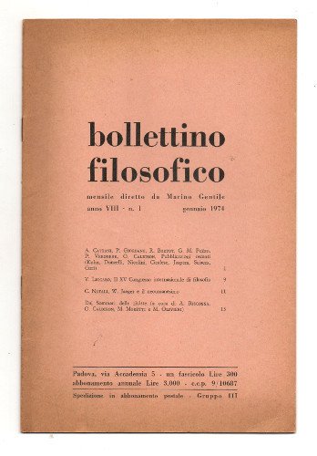 BOLLETTINO FILOSOFICO. ANNO VIII. MENSILE DIRETTO DA MARINO GENTILE