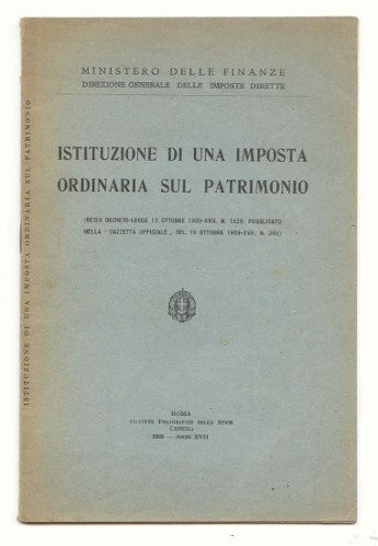 ISTITUZIONE DI UNA IMPOSTA ORDINARIA SUL PATRIMONIO