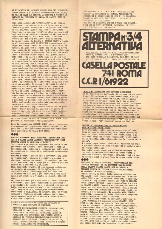 STAMPA ALTERNATIVA BOLLETTINO QUINDICINALE DI CONTROINFORMAZIONE ANNO 1 N°3/4 10 …
