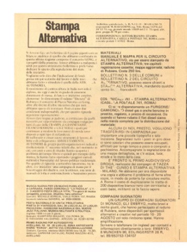 STAMPA ALTERNATIVA BOLLETTINO QUINDICINALE DI CONTROINFORMAZIONE ANNO II N°12/15 - …