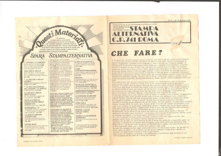 STAMPA ALTERNATIVA BOLLETTINO QUINDICINALE DI CONTROINFORMAZIONE ANNO III N.20 - …