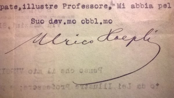 Autografo originale del grande editore Ulrico Hoepli.