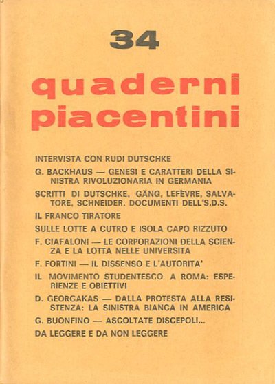 Quaderni piacentini. A. 7, n. 34, maggio 1968.