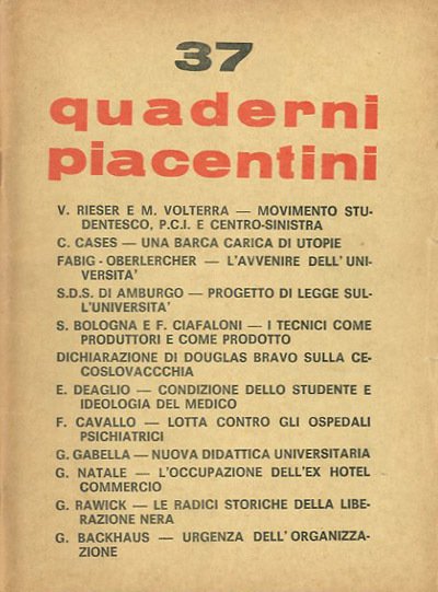 Quaderni piacentini. A. 8, n. 37, marzo 1969.