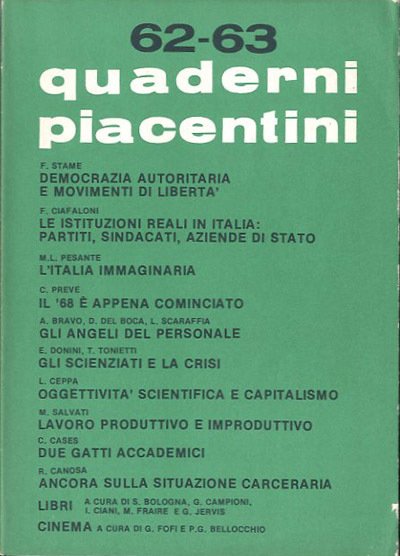 Quaderni piacentini. A. 16, n. 62-63, aprile 1977.