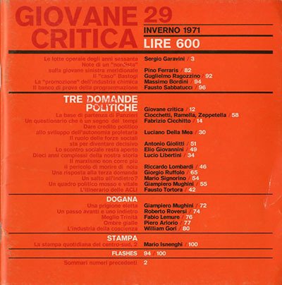 Giovane critica, numero 29 inverno 1971.