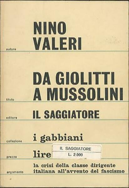 Da Giolitti a Mussolini. Momenti della crisi del liberalismo.