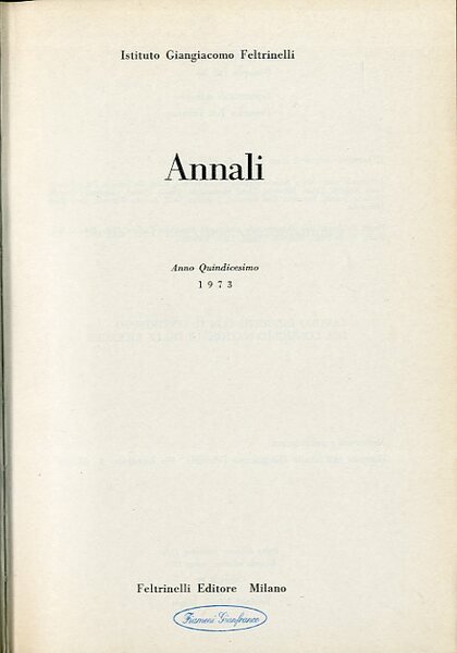 Annali. Anno Quindicesimo 1973.