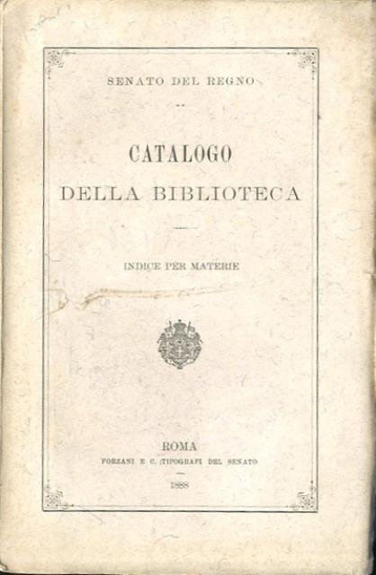 Catalogo della biblioteca. Indice per materie.