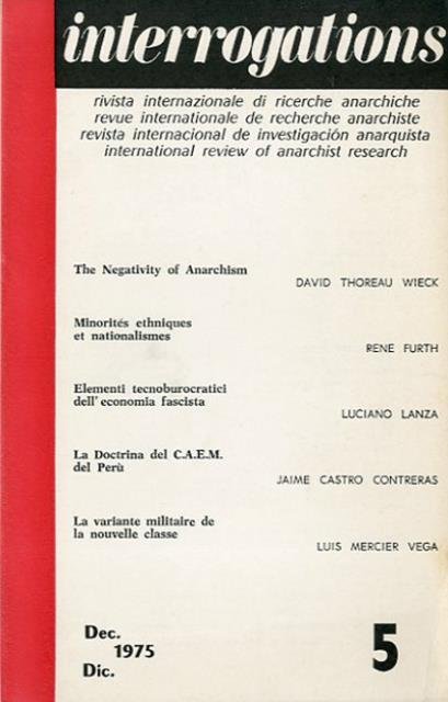 Interrogations n. 5 (dic. 1975). Revue internationale de recherche anarchiste …