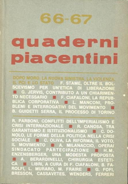 Quaderni piacentini. A. 17, n. 67-68, giugno 1978.