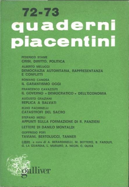 Quaderni piacentini. A. 18, n. 72-73, maggio 1979.