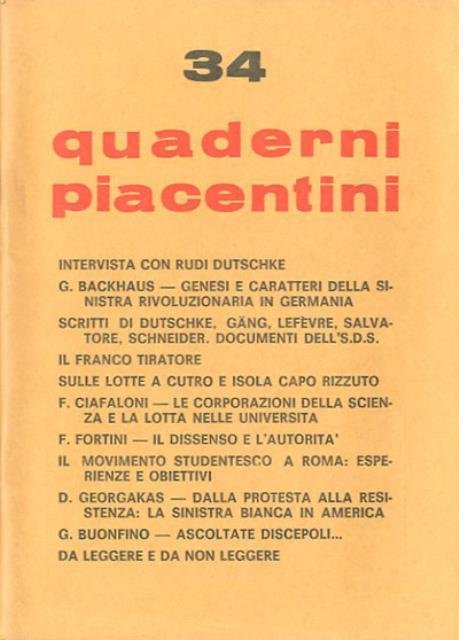 Quaderni piacentini. A. 7, n. 34, maggio 1968.