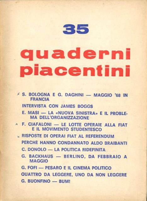 Quaderni piacentini. A. 7, n. 35, luglio 1968.