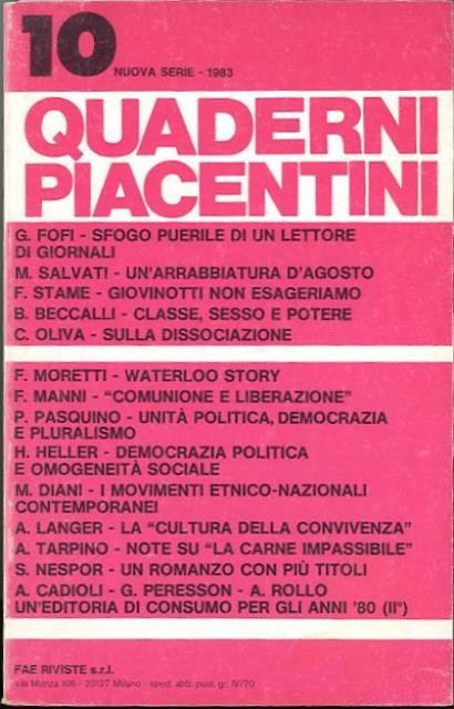 Quaderni piacentini. N. 10, nuova serie, 1983.