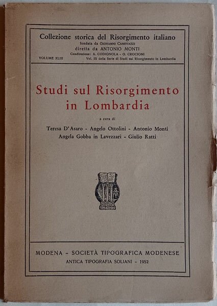 Studi sul Risorgimento in Lombardia.