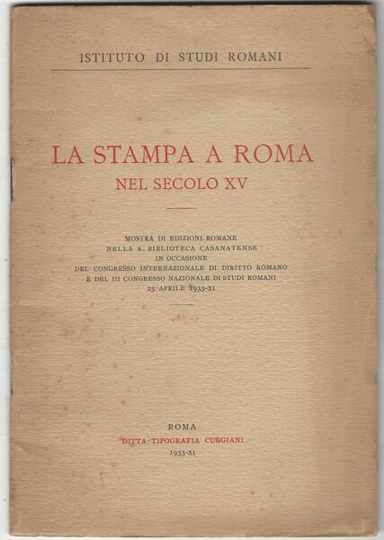 La stampa a Roma nel secolo XV.