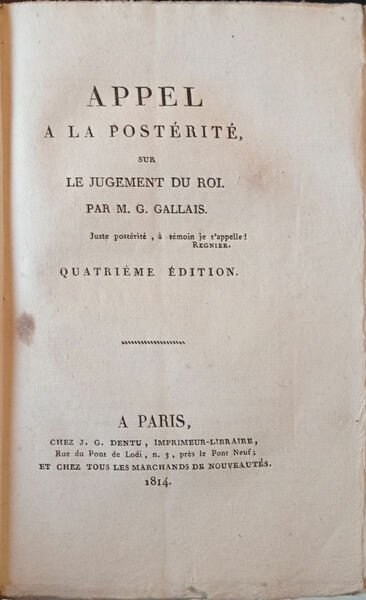 Appell a la postérité sur le jugement du roi.