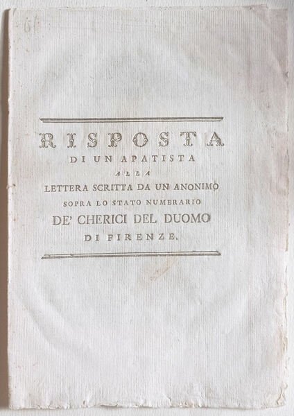 Risposta di un apatista alla lettera scritta da un anonimo …