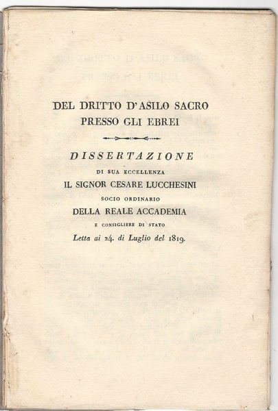 Del diritto d'asilo sacro presso gli ebrei.