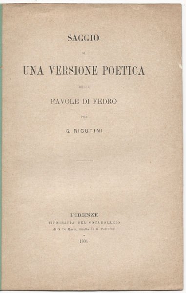 Saggio di una versione poetica delle favole di Fedro.