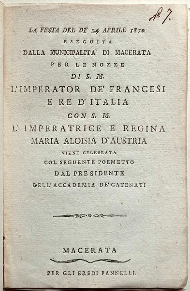 La festa del dì 24 aprile 1850 [recte 1805] eseguita …