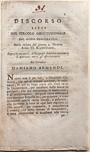 Discorso letto nel Circolo Costituzionale del Genio Democratico. Nella seduta …