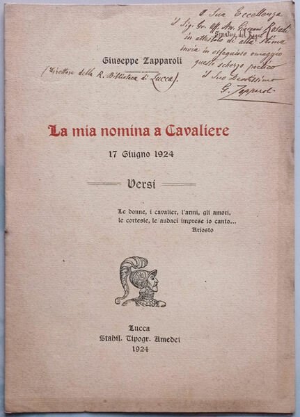 La mia nomina a Cavaliere. 17 Giugno 1924. Versi.