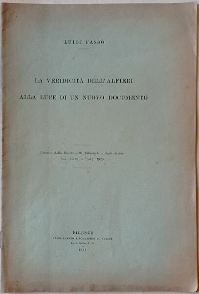 La veridicità dell'Alfieri alla luce di un nuovo documento.