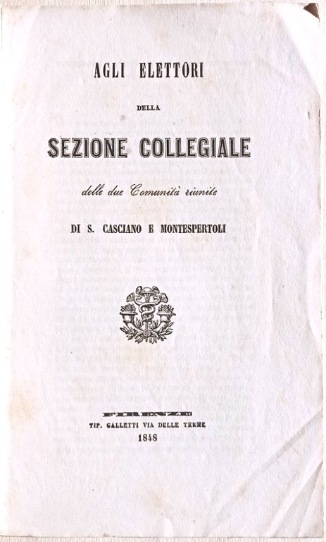 Agli elettori della Sezione collegiale delle due Comunità riunite di …