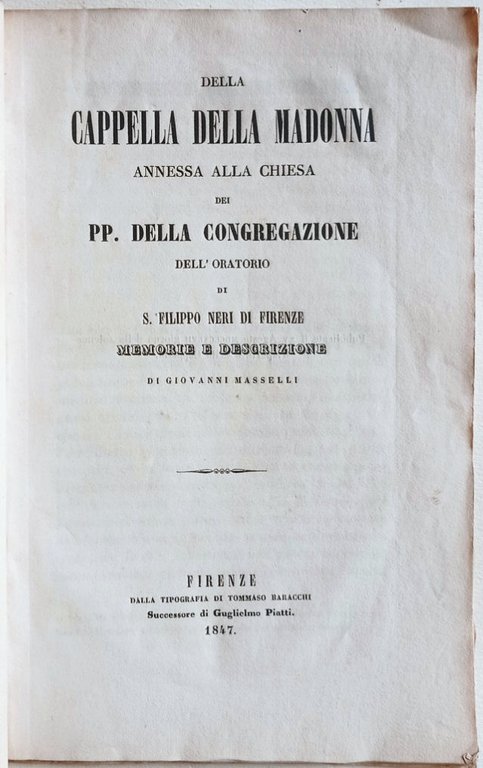 Della cappella della Madonna annessa alla chiesa dei PP. della …