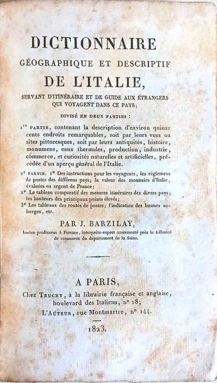Dictionnaire géographique et descriptif de l'Italie, servant d'itinéraire et de …
