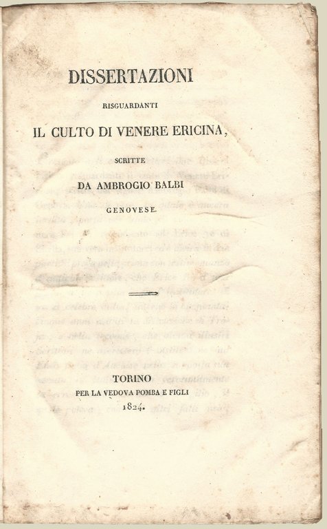 Dissertazioni risguardanti il culto di Venere ericina.