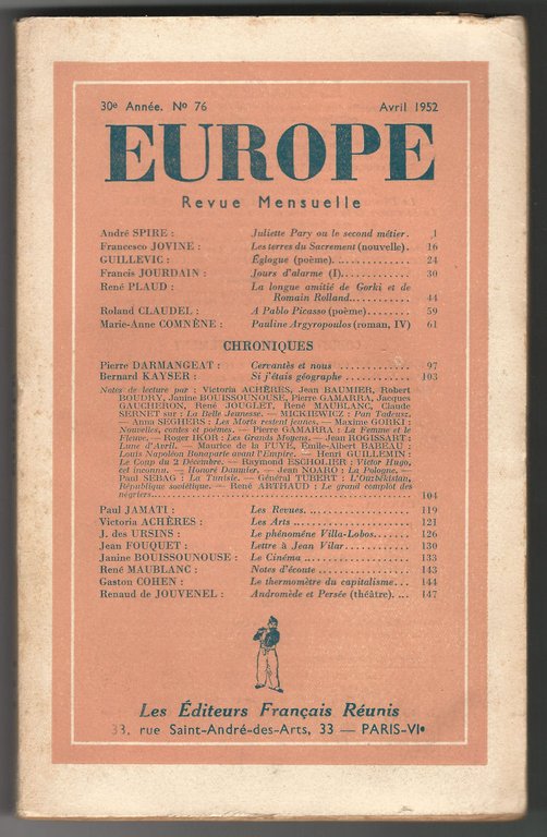 EUROPE. Revue mensuelle.