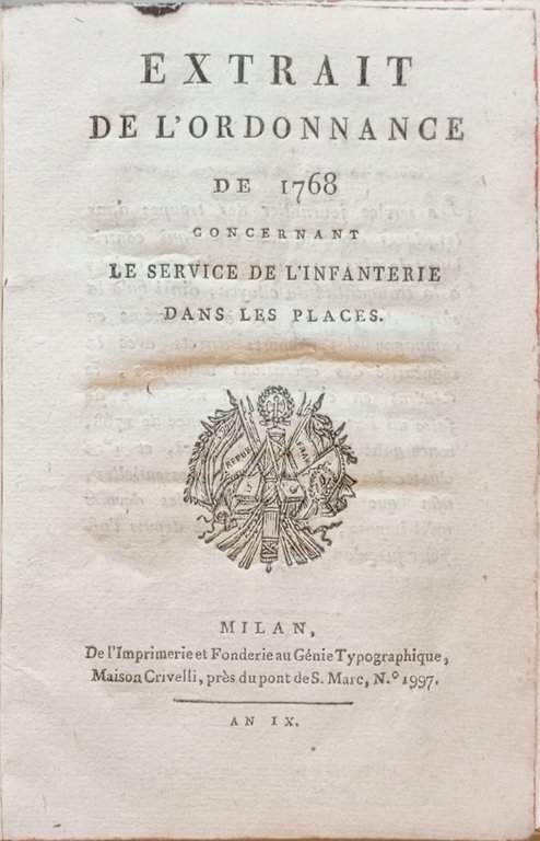 Extrait de l'ordonnance de 1768 concernant le service de l'infanterie …